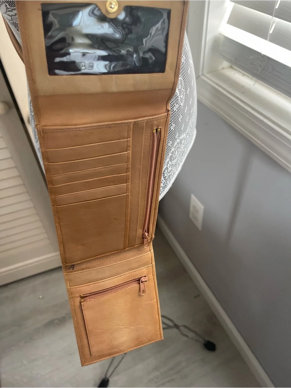 Camel Leather Crossbody Phone Bag - Minimalist Women’s Shoulder Pouch